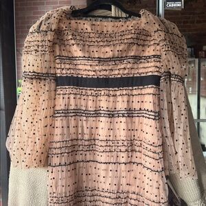 Self-Portrait Shirred Polka Dot Mesh Tulle Cocktail Bodycon Midi Dress size 2